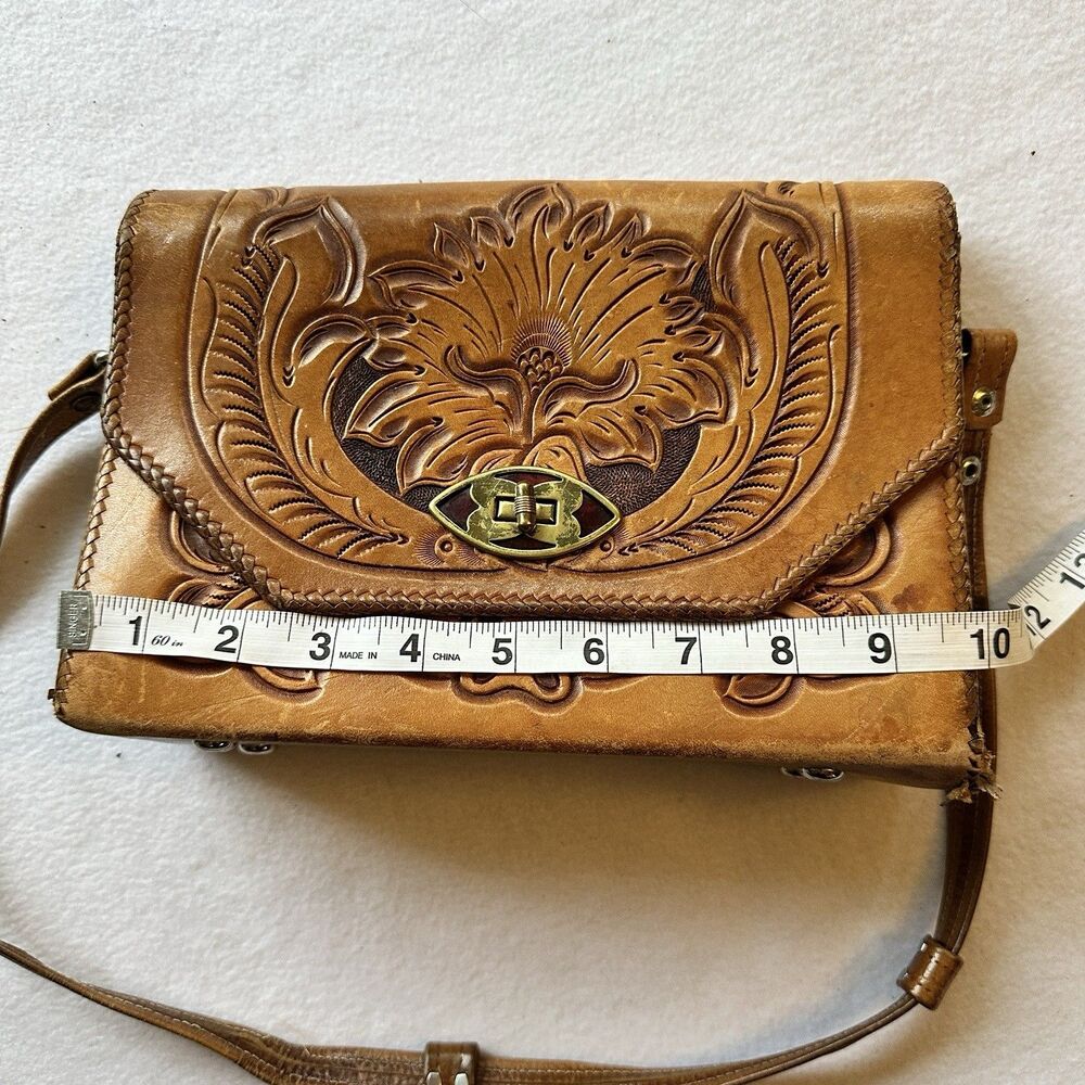 Vintage Hand Tooled Leather Shoulder Bag 10x7 Purse - Picture 6 of 10